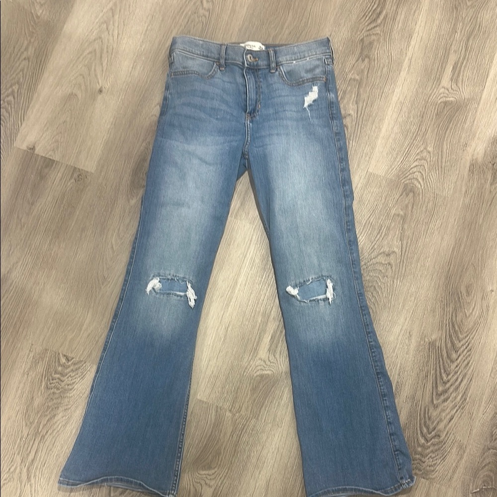Abercrombie Kids Blue Flared Jeans with Distressed Details